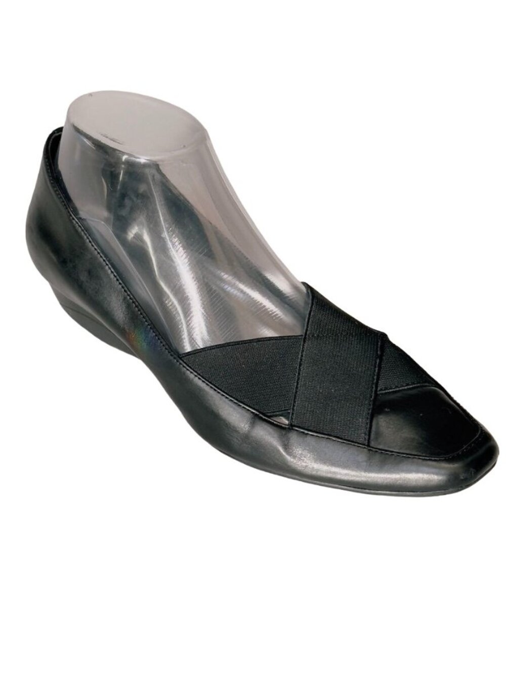 JOAN & DAVID Women's Shoes Black Leather Elastic Vamps Flats Comforts Size 8M